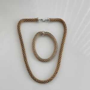Elegant Vermeil Fancy SS Popcorn Mesh Style Necklace & Bracelet Set